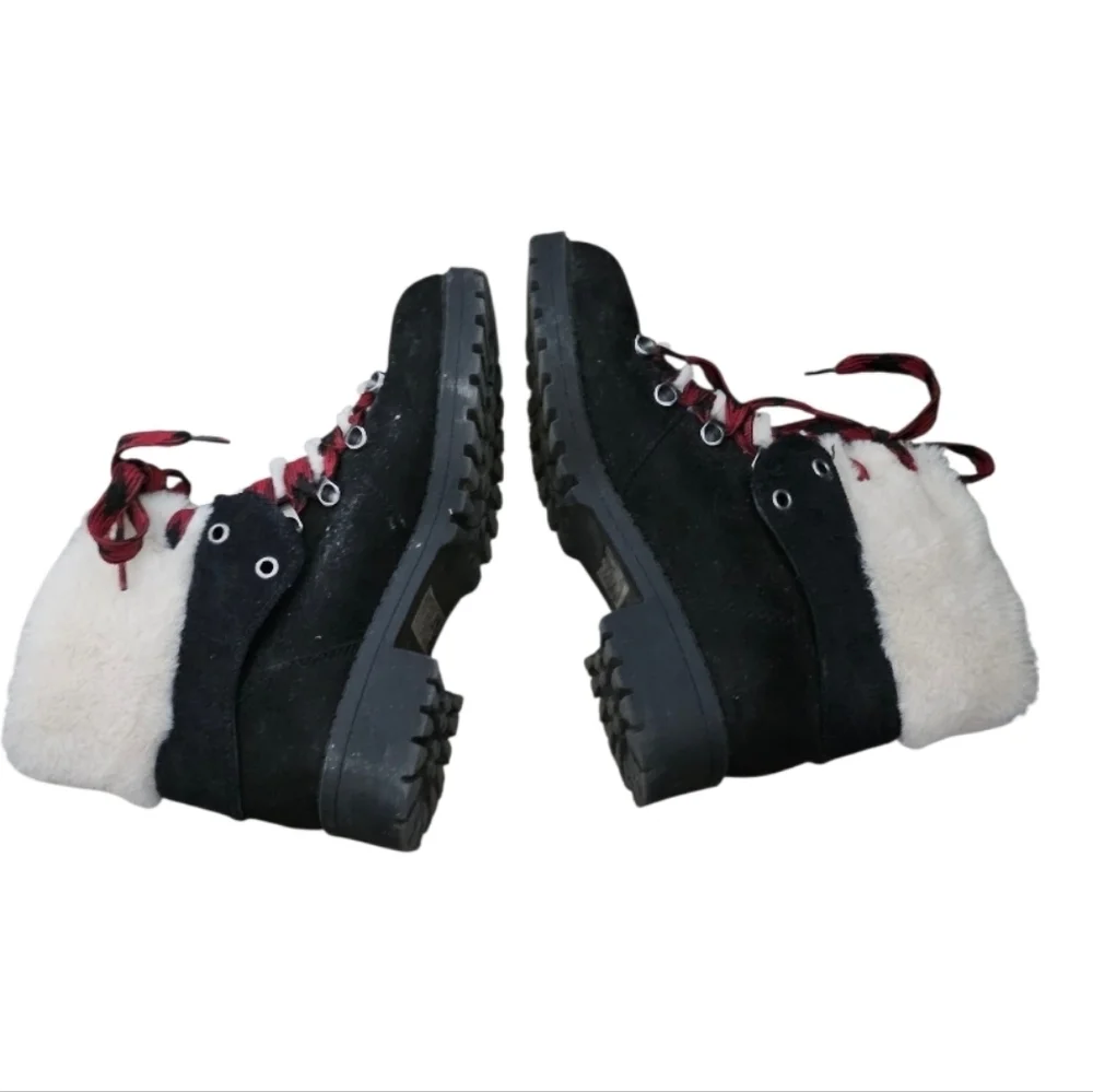 Jellypop SZ 6.5 Kraft Black Faux Fur Lined Lace Up Winter Boots